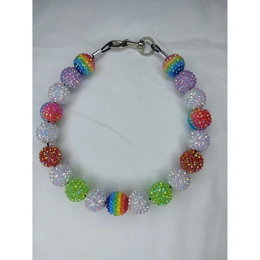 Handmade Sparkly Gypsy Beaded Dog Puppy Collar Necklace Jewelry Durable 17.5